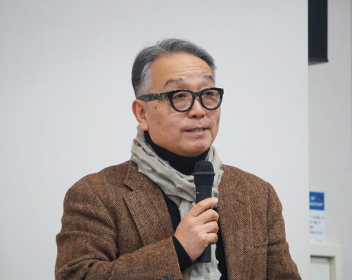 (画像:「希望のまち」の計画について語る奥田理事長)