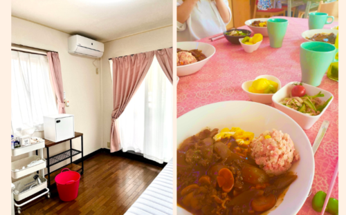 (画像4:「ぴさら」の居室(左)と食事。明るい雰囲気で妊婦を支える)